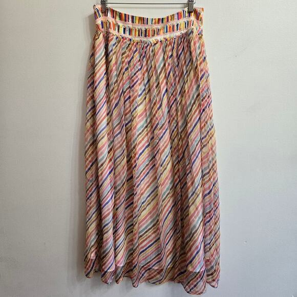 NWT Anthropologie Celia B Pilar Shimmer Silk Maxi Skirt L Sheer Boho Metallic - Picture 1 of 11